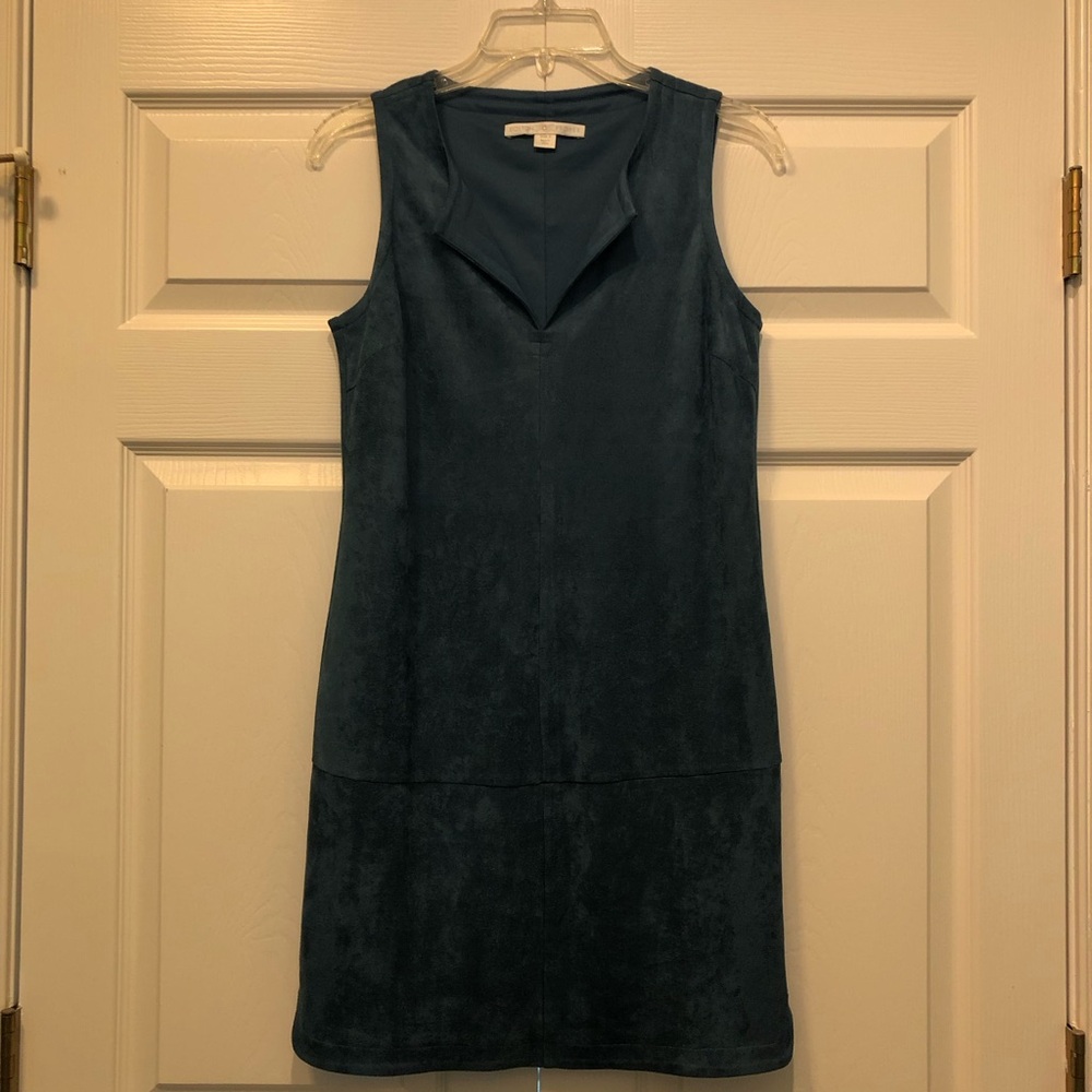 Boston Proper Sleeveless Dark Blue Mini Dress. Faux suede